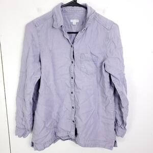 J Jill Shirt Womens XS Button Down Lavender Front Pocket Long Sleeve Split Hem